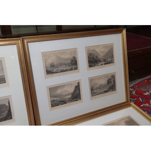 859 - Set of Five Gilt Framed Sets of Four Engraved Landscapes Depicting Various Irish and Other Scenes Ea... 