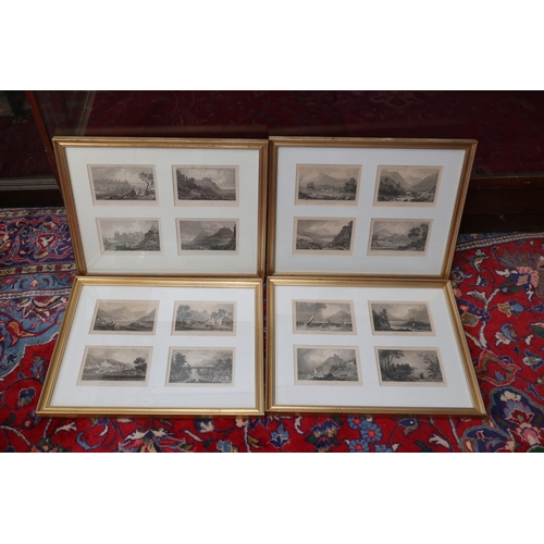 859 - Set of Five Gilt Framed Sets of Four Engraved Landscapes Depicting Various Irish and Other Scenes Ea... 