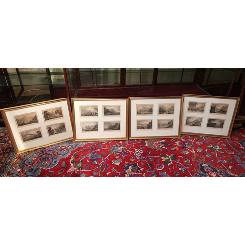 859 - Set of Five Gilt Framed Sets of Four Engraved Landscapes Depicting Various Irish and Other Scenes Ea... 