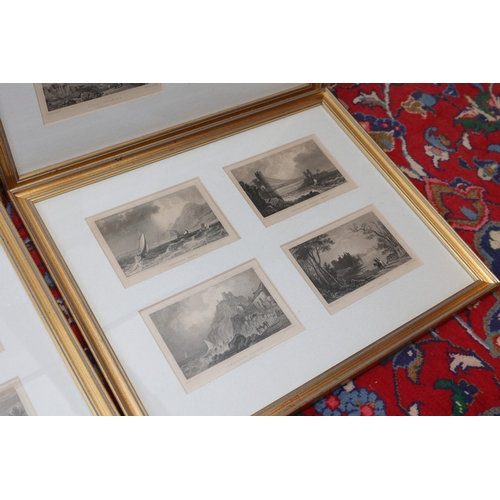 859 - Set of Five Gilt Framed Sets of Four Engraved Landscapes Depicting Various Irish and Other Scenes Ea... 