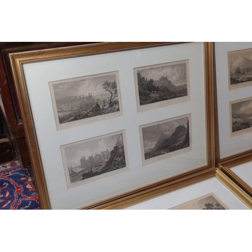 859 - Set of Five Gilt Framed Sets of Four Engraved Landscapes Depicting Various Irish and Other Scenes Ea... 