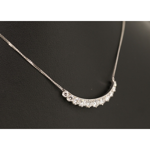 86 - Diamond Set Crescent Form Eleven Stone Pendant Necklace Mounted in 9 Carat Yellow Gold Chain 48cm Lo... 