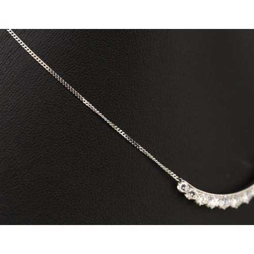 86 - Diamond Set Crescent Form Eleven Stone Pendant Necklace Mounted in 9 Carat Yellow Gold Chain 48cm Lo... 