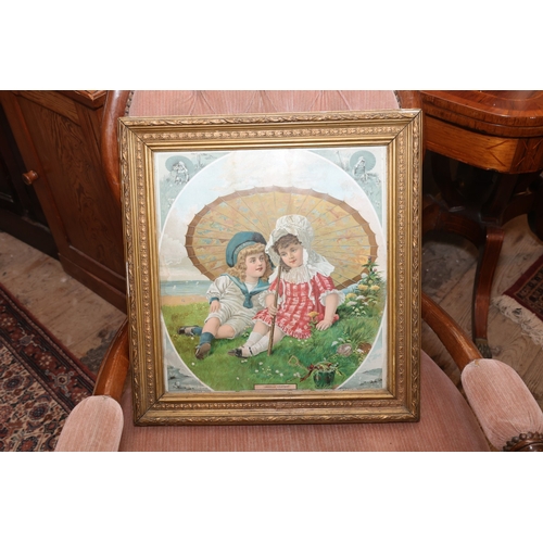 865 - Two Antique Prints Depicting Mother and Child and Two Children with Carousal Each Gilt Framed Larges... 