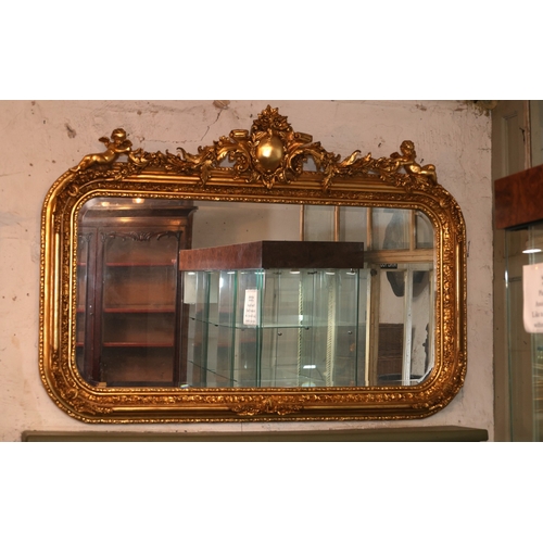 868 - Gilded Wall Mirror Rectangular Form with Upper Chirrup Motif Decoration Approximately 4ft Wide x 32 ... 