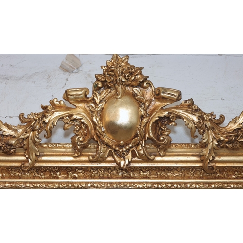 868 - Gilded Wall Mirror Rectangular Form with Upper Chirrup Motif Decoration Approximately 4ft Wide x 32 ... 