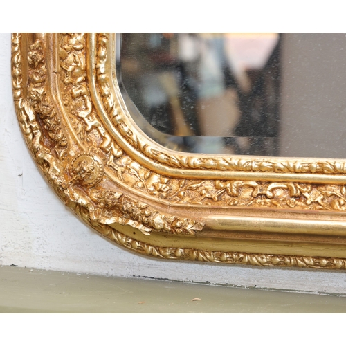 868 - Gilded Wall Mirror Rectangular Form with Upper Chirrup Motif Decoration Approximately 4ft Wide x 32 ... 