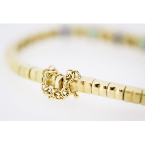 87 - Finely Detailed Emerald Sapphire and Diamond Set Bracelet Mounted in 18 Carat Yellow Gold 17cm Long