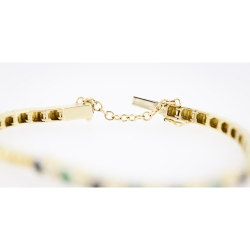 87 - Finely Detailed Emerald Sapphire and Diamond Set Bracelet Mounted in 18 Carat Yellow Gold 17cm Long