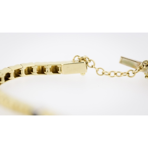 87 - Finely Detailed Emerald Sapphire and Diamond Set Bracelet Mounted in 18 Carat Yellow Gold 17cm Long