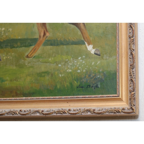 874 - Joan Sleigh Portrait of Chestnut Mare Oil on Canvas Contained Within Gilded Frame Approximately 20 I... 