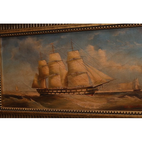 875 - Marine School Pair of Sailing Boats Each Approximately 24 Inches Wide x 12 Inches High Contained Wit... 