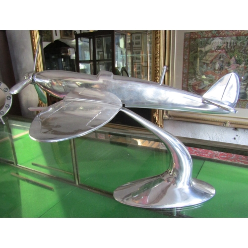 876 - Chrome Plated Table Sculpture Spitfire Aeroplane in Flight Approximately 20 Inches Wide x 16 Inches ... 