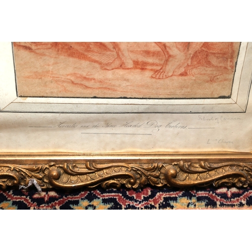 879 - Old Master Italian School Man with Club Conte Drawing Inscribed to Mount Approximately 12 Inches Hig... 