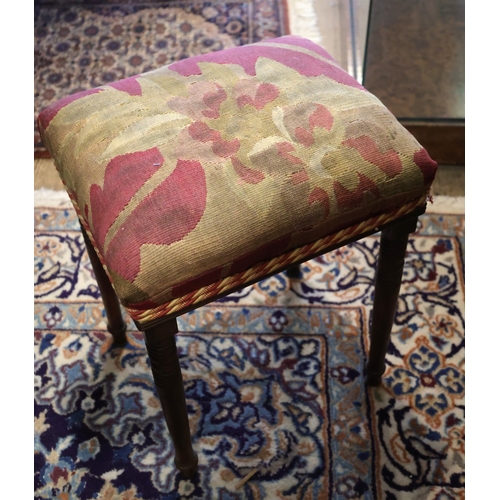 887 - George III Turned Leg Stool Square Form Needle Point Upholstery Approximately 12 Inches Square x 21 ... 