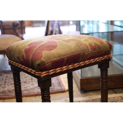 887 - George III Turned Leg Stool Square Form Needle Point Upholstery Approximately 12 Inches Square x 21 ... 