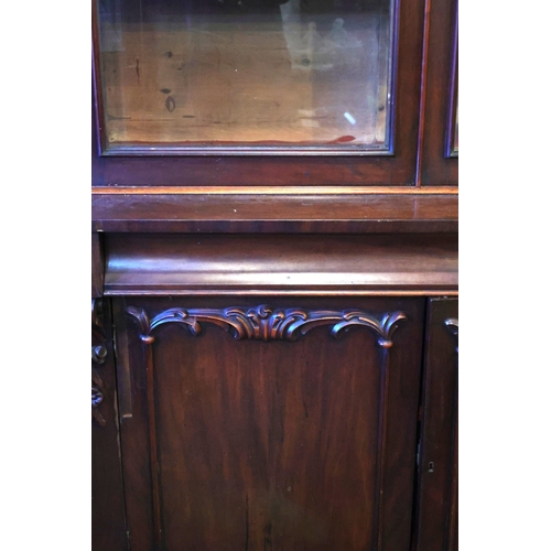 889 - Irish William IV Two Door Bookcase Glazed Top Above Single Long Drawer Covered Base Approximately 4f... 