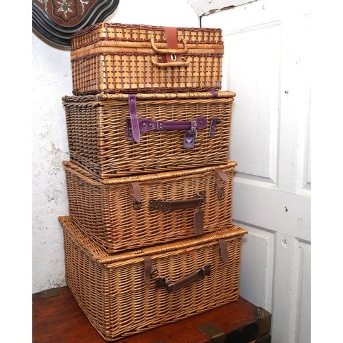 892 - Four Wicker Picnic or Hamper Baskets Largest Approximately 24 Inches Wide x 9 Inches High