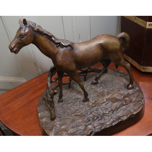 897 - Bronze Sculpture Mare in Paddock Signed Indistinctly Approximately 16 Inches Wide x 12 Inches High