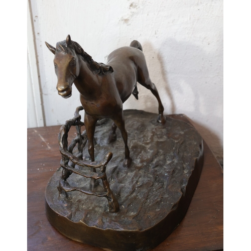 897 - Bronze Sculpture Mare in Paddock Signed Indistinctly Approximately 16 Inches Wide x 12 Inches High