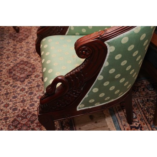 898 - Empire Form Carved Mahogany Arm Chair Silk Upholstery Above Sabre Carved Supports Swan Motif to Arm ... 