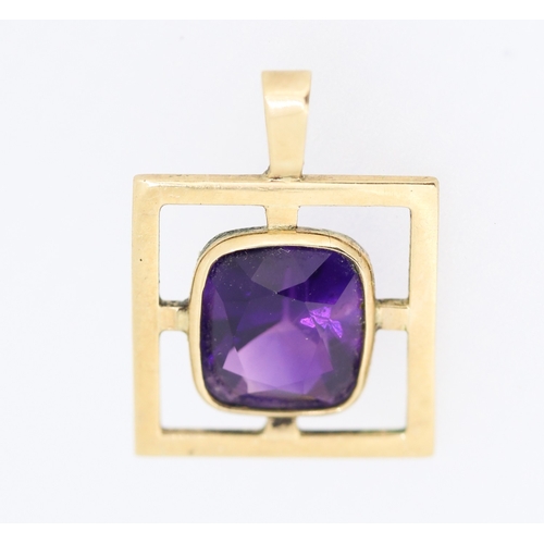 9 - Amethyst Single Stone Bezel Set Pendant Mounted in 9 Carat Yellow Gold 2cm High