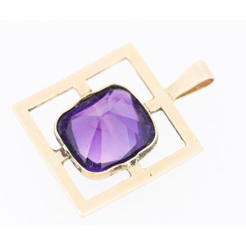 9 - Amethyst Single Stone Bezel Set Pendant Mounted in 9 Carat Yellow Gold 2cm High