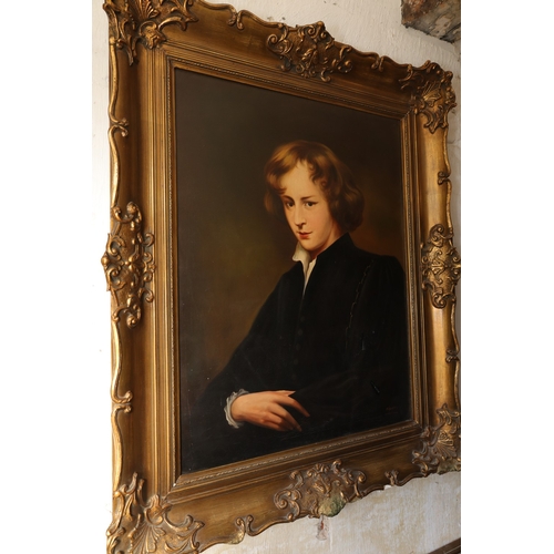 902 - Portrait of Boy Oil on Canvas 30 Inches High x 25 Inches Wide Contained Within Gilded Swept Corner F... 