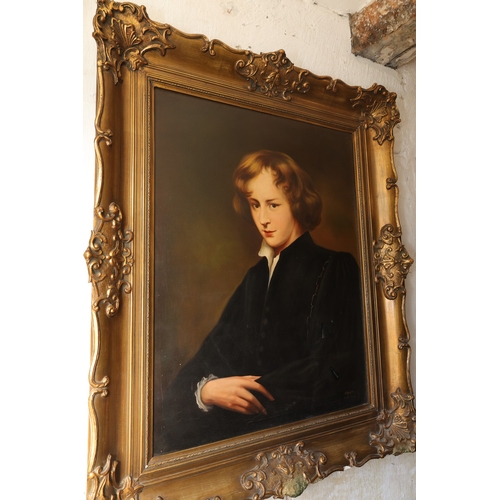 902 - Portrait of Boy Oil on Canvas 30 Inches High x 25 Inches Wide Contained Within Gilded Swept Corner F... 