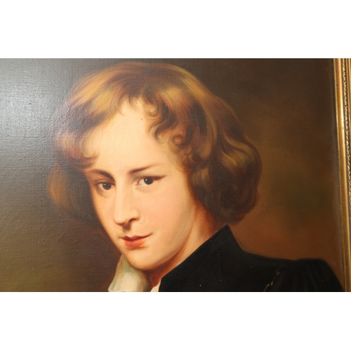 902 - Portrait of Boy Oil on Canvas 30 Inches High x 25 Inches Wide Contained Within Gilded Swept Corner F... 