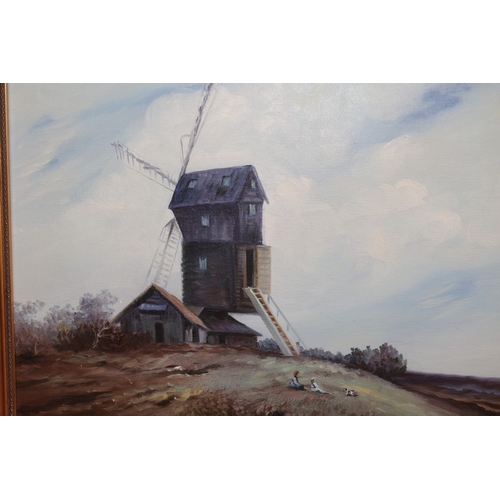 903 - Two Oil Paintings Cattle by Stream and Windmill Oil on Canvas Largest Approximately 20 Inches High x... 