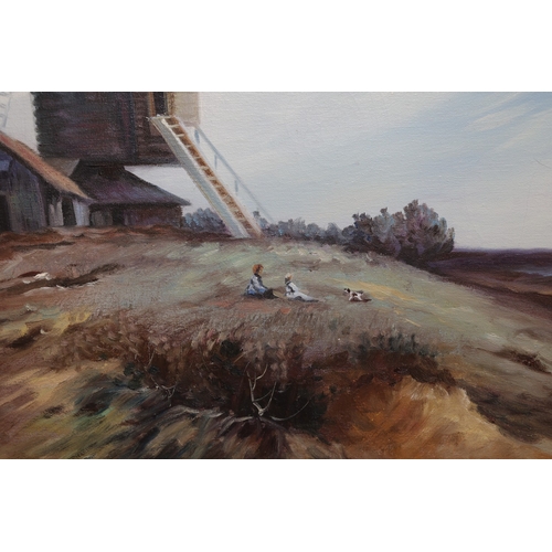 903 - Two Oil Paintings Cattle by Stream and Windmill Oil on Canvas Largest Approximately 20 Inches High x... 