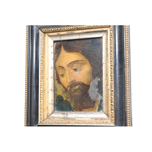 906 - Early Portrait of Christ Reverse Painted on Glass Approximately 4 Inches High x 3 Inches Wide