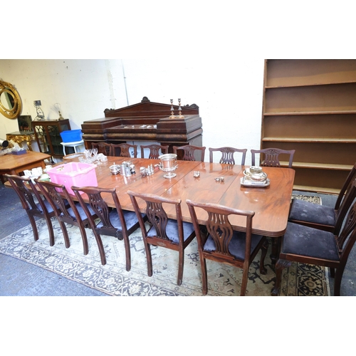 912 - Set of Twelve with One Extra Irish Chippendale Mahogany Dinning Room Chairs Upholstered Seats Above ... 