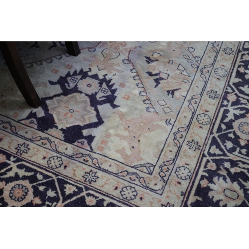 913 - Antique Persian Rug Pale Ochre Ground with Dark Navy Blue Border Approximately 13ft Long x 10ft Wide