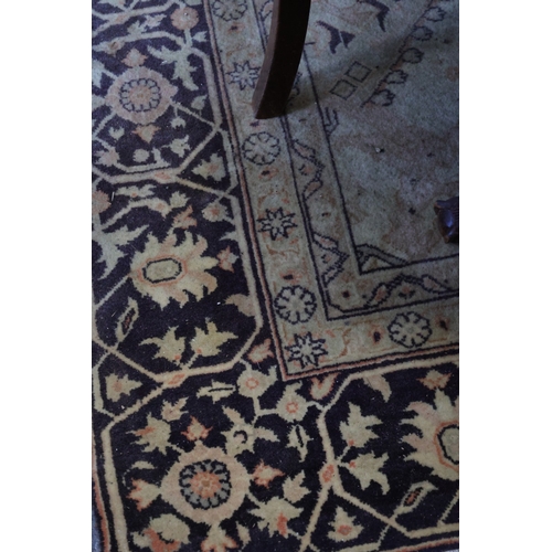 913 - Antique Persian Rug Pale Ochre Ground with Dark Navy Blue Border Approximately 13ft Long x 10ft Wide