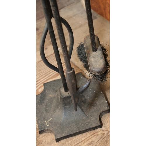 915 - Cast Iron Fire Set Integral Stand Stand Approximately 26 Inches High