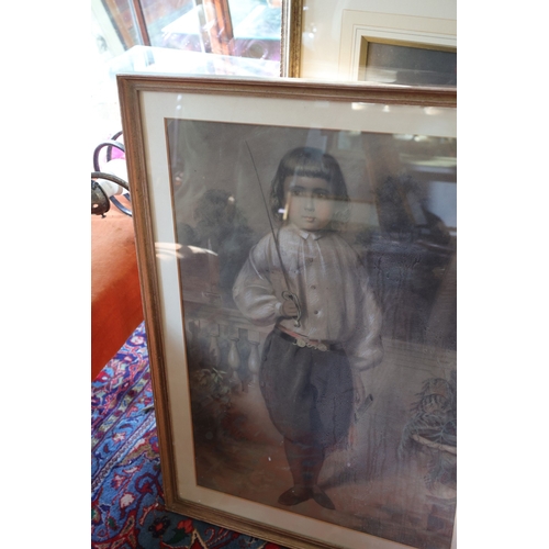 925 - Victorian Pastel Boy with Fencing Foil Approximately 32 Inches High x 20 Inches Wide Originally Part... 