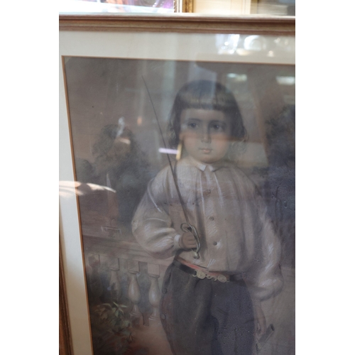 925 - Victorian Pastel Boy with Fencing Foil Approximately 32 Inches High x 20 Inches Wide Originally Part... 