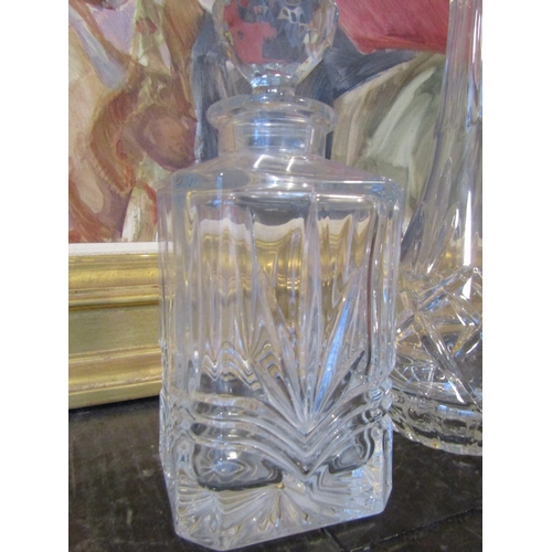 928 - Two Irish Cut Crystal Decanters with Original Stoppers Tallest Approximately 16 Inches High