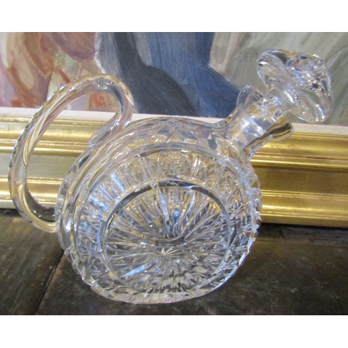 929 - Unusual Moon Flask Form Brandy Decanter with Original Stopper and Handle Approximately 9 Inches High