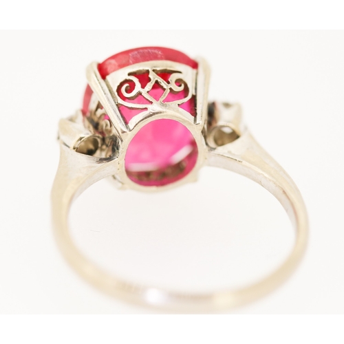 93 - Ruby Set Ring with Diamonds Set to Shoulders Mounted in 14 Carat White Gold Ring Size I