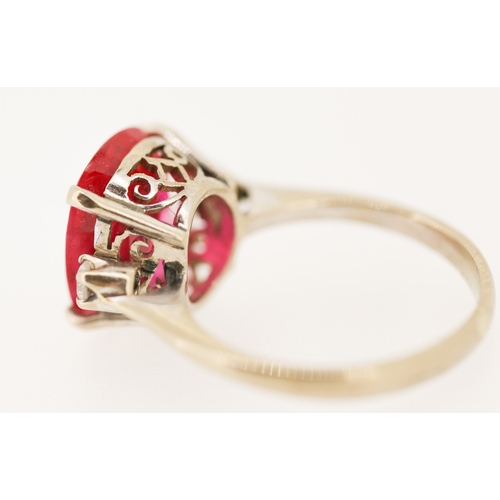 93 - Ruby Set Ring with Diamonds Set to Shoulders Mounted in 14 Carat White Gold Ring Size I