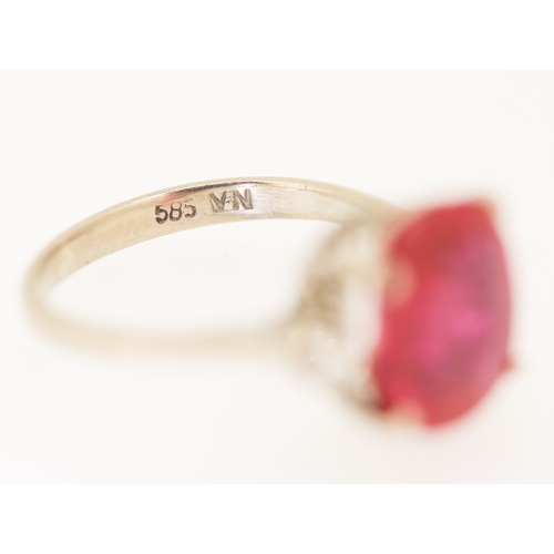 93 - Ruby Set Ring with Diamonds Set to Shoulders Mounted in 14 Carat White Gold Ring Size I