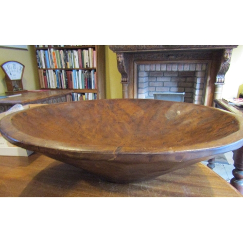 934 - Imposing Irish Carved Walnut Table Top Dish Hand Hewn Approximately 22 Inches Diameter