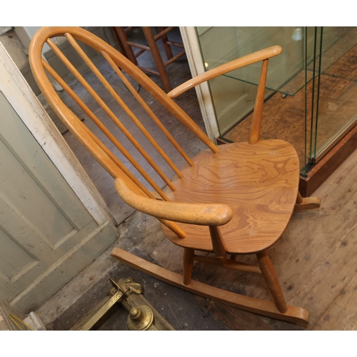 938 - Vintage Mid Century Rocking Chair Windsor Form Hardwood