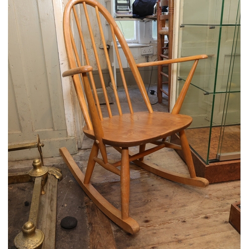 938 - Vintage Mid Century Rocking Chair Windsor Form Hardwood