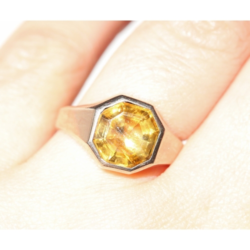 94 - Bezel Set Citrine Single Stone Octagon Form Ring Mounted in 9 Carat Rose Gold Ring Size R