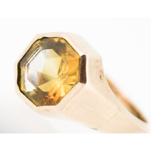 94 - Bezel Set Citrine Single Stone Octagon Form Ring Mounted in 9 Carat Rose Gold Ring Size R