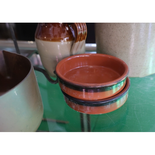 957 - Collection of Various Kitchenware Including Fired Earthenware Pot and Good Quality Old Copper Sugar ... 